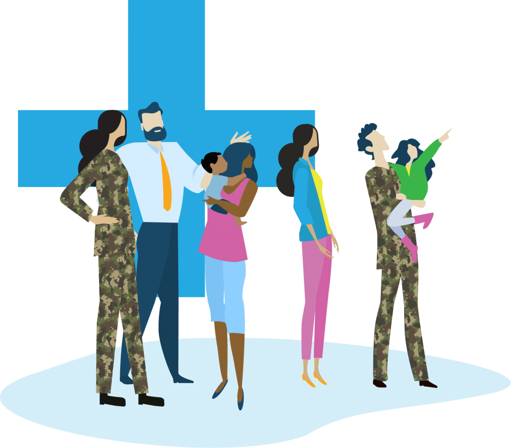 Home-Warrior-Centric-Health illustration of veterans and their families