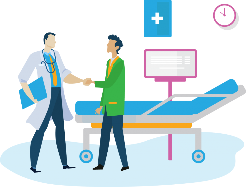 Home-Warrior-Centric-Health doctor and patient shaking hands illustration